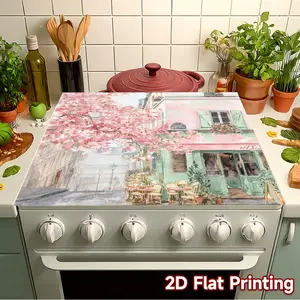 Street corner time pattern rubber stove protective cover - heat-resistant, anti slip, absorbent, easy to clean, oven mat, refrigerator mat, kitchen stove cover, suitable for surface protection of ovens, washing machines and appliances