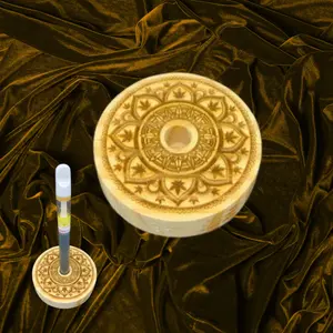 Vape Pen Holder - 3" Round Mandala Engraved - Solid Wood, Holds 510 Thread Vape Pens &/or Cartridge