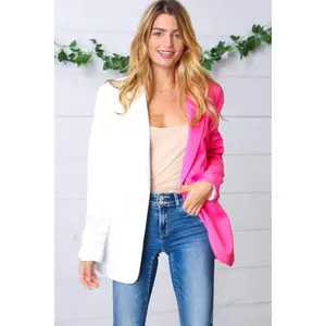 Fuchsia & Cream Silky Half & Half Buttoned Blazer