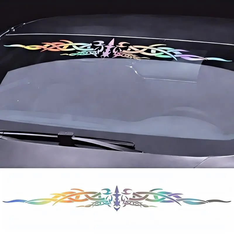 Reflective Hollow Stripe Car Windshield Body Decal - 38.8 x 4.64 inches Waterproof Vinyl Front Glass Sticker, Peel & Stick All-Season Accessory, Visibility Boost, Sporty Enhance Look for Most Cars