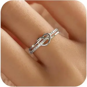 Heart Rings for Women Mother Daughter Friendship Knot Ring Promise Ring for Her 925 Sterling Silver 14K Gold Plated Cubic Zirconia Stackable Ring Purity Rings Birthday Graduation Gifts
