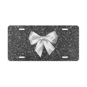 Blink Grey Coquette White Bow License Plate, Car Accessories, Perfect Gift - Lightweight Aluminum, Pre-Drilled holes, Easy Installation vehicle decor