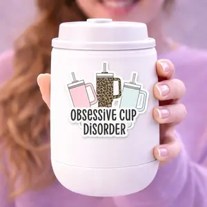 Obsessive Cup Disorder Waterproof Holographic Vinyl Sticker 2 Inch Durable Weatherproof Scratch Resistant for Water Bottles Tumblers Laptops Notebooks