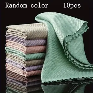 10pcs Microfiber Glass Cleaning Cloth Rag Lint-Free For Windows Car Kitchen Mirror No Trace Reusable Fish Scale Rag Polishing Soft Microfiber