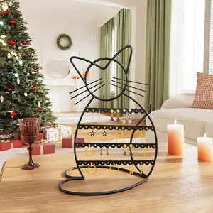 Jewelry Organizer Stand Cat Shaped Earring Holder Organizer Metal 48 Stud Earring Holes Jewelry Holder, Metal Jewelry Display Vanity Organizer for Girls