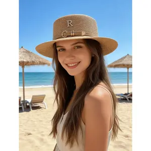 French Style Flat Top Straw Hat Lightweight Women Fashion Sun Hat All Season Outdoor Wear Ideal Gift