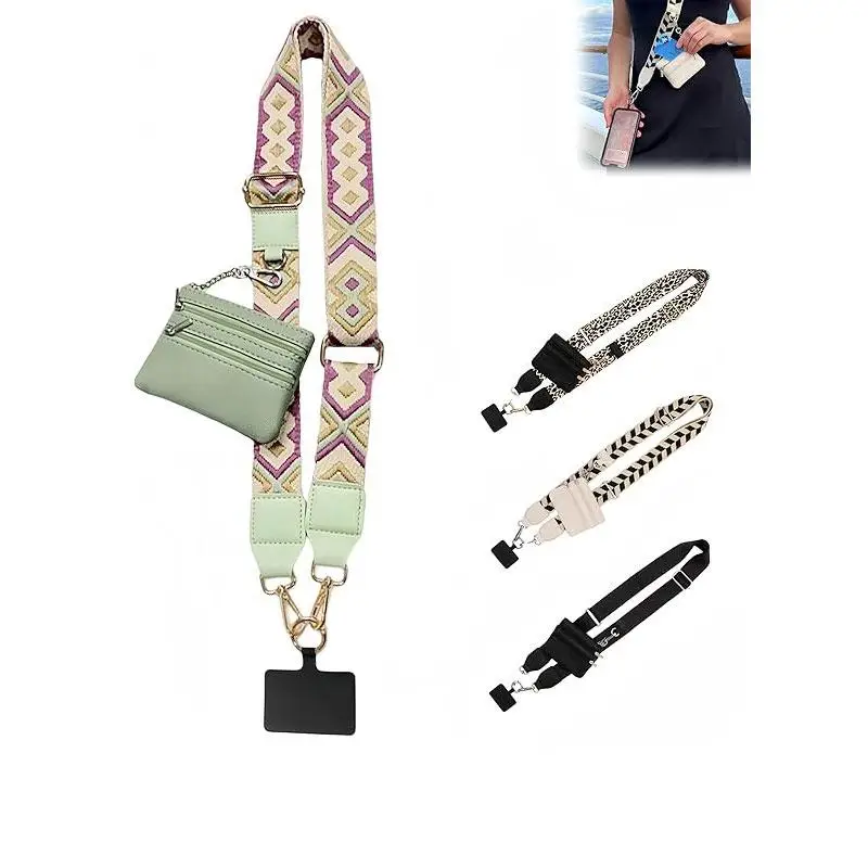 Adjustable Phone Strap with Zippered Pouch, Crossbody Phone Lanyard with Wallet, Cross Body Phone String with Zipper Wallet Pouch
