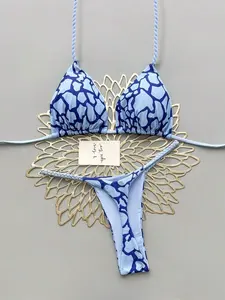 [Summer 2026 Collection] 2pcs Casual Elegant Sexy Bohemian Floral Print Tie-Up Braided Bikini Swimwear, Suitable For Beach Vacation In Spring/Summer