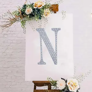 Decorative Rhinestone Alphabet "N" Letter Stickers 8", Silver Glitter Adhesive Craft Letters - DIY Sparkle Embellishments