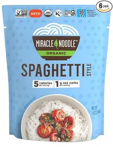 Miracle Noodle Ready to Eat Organic Spaghetti Pasta, 7 Oz (Pack of 6), Plant Based Shirataki Konjac Noodles, 5 Calories, 1g Net Carbs Per Serving, Keto, Gluten-Free