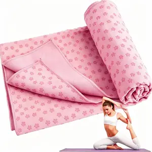 Newly upgraded yoga towel, PVC plum blossom dot non-slip, Grip and sweat-absorbing yoga mat towel, sports sweat-absorbing towel blanket for home and public gym use, foldable non-slip yoga mat blanket, suitable for yoga, Pilates, fitness, stretching, etc.