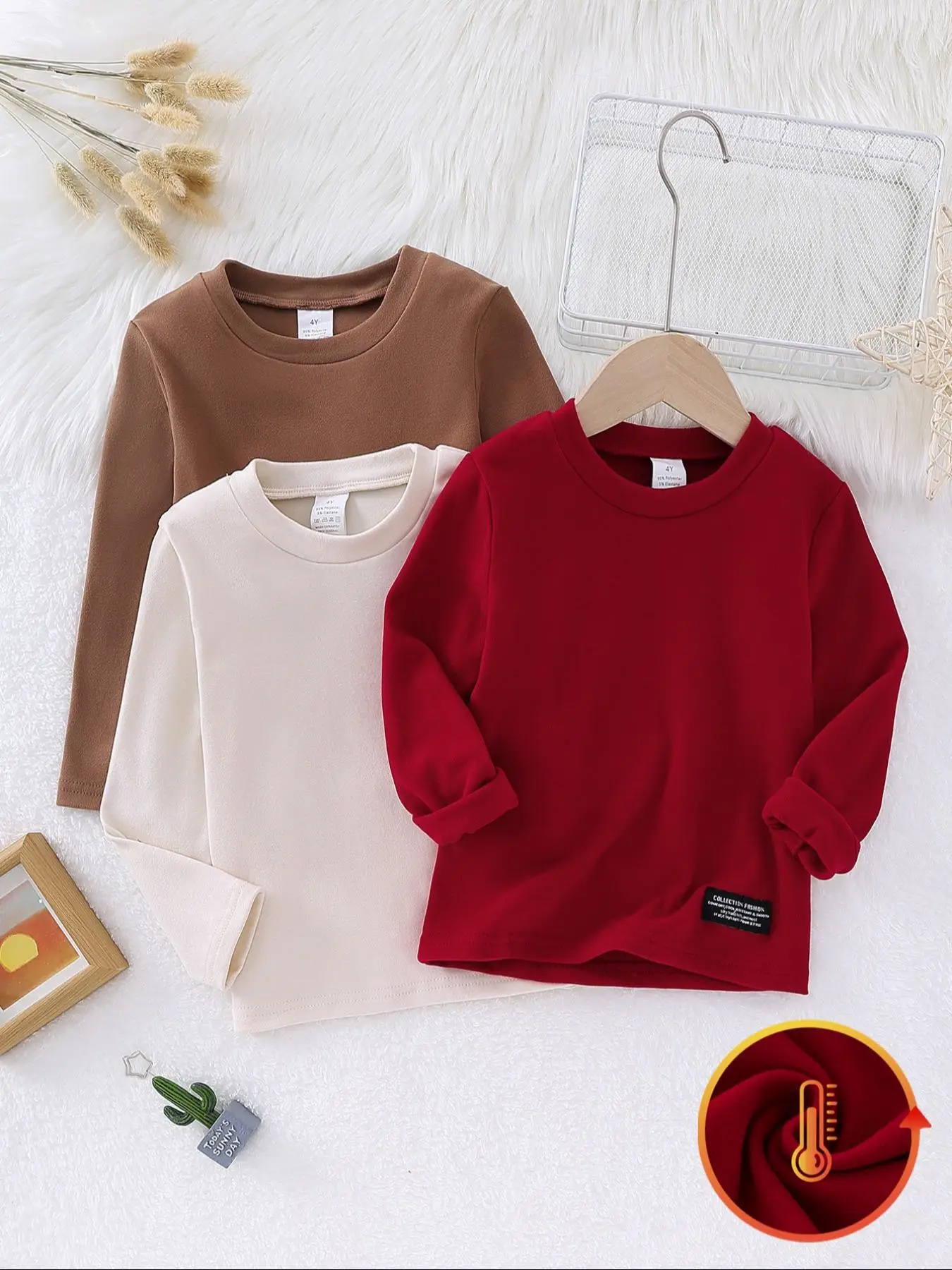 Girl's Letter Print Thermal Lined Tee, Casual Basic Long Sleeve Round Neck T-shirt for Fall & Winter, Kids Clothes for Daily Wear