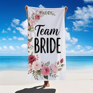 2D Flat, 1pc Romantic Beach Team Bride Printed Beach Towel, Accompanying You to Start a Wonderful Wedding Time. 2D Flat Printing, Soft, Lightweight, Quick-Drying, Luxurious, Elegant, Premium Corporate Gift. Suitable for Beach Swimming, Outdoor