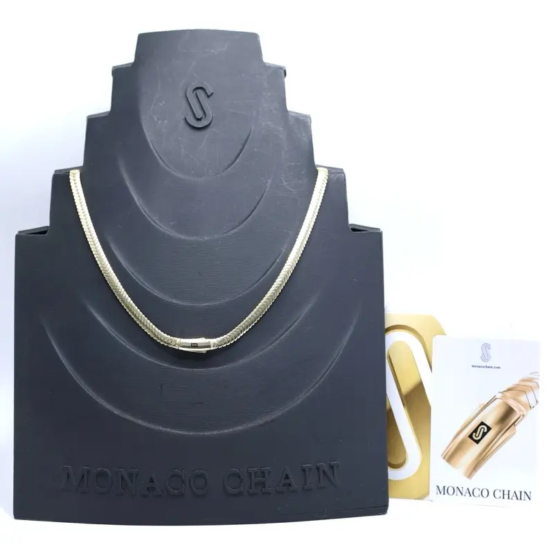 14KT Gold Monaco Chain Merm Necklace - 5MM Semisolid Plain Lock Certified Unisex