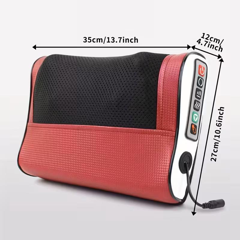 Electric Neck and Back Massage Pillow with Shiatsu Deep Tissue Massager Dual Heads Heat Therapy Portable Ergonomic Design for Relief