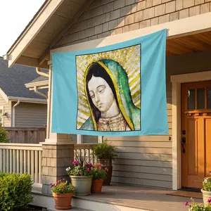 Our Lady of Guadalupe Virgin Mary Tapestry House Flag, Our Lady of Guadalupe Virgin Mary Tapestry House Banner, Bedroom Flag, Bedroom Decor, Living room flag, Living Room Decor, Our Lady of Guadalupe Virgin Mary House Banner, Catholic Decor, Mexican Decor