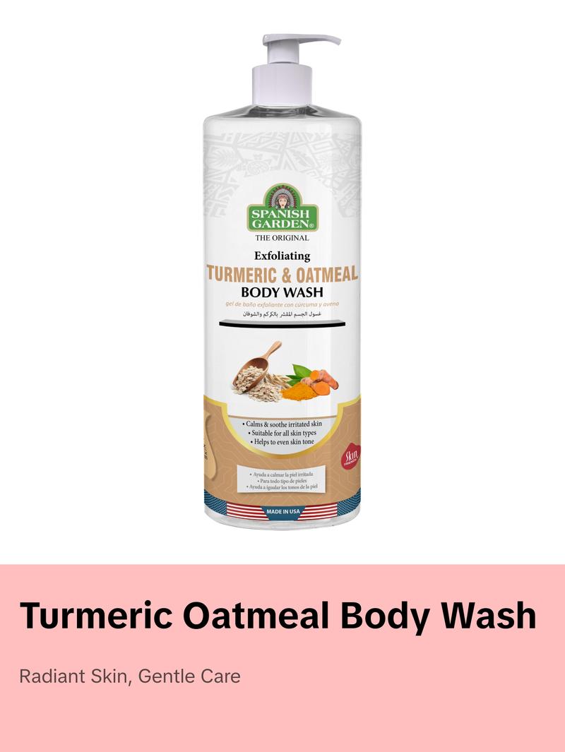 Turmeric Oatmeal Body Wash – Brightening & Exfoliating Cleanser for Dry, Sensitive Skin – Soothing Anti-Inflammatory Formula for Dark Spots, Acne & Irritation