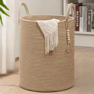 Solid Color Woven Rope Storage Basket, 1 Count Large Capacity Clothes Storage Basket with Handle, Home Organizer for Living Room Bedroom Bathroom, Laundry Basket, Laundry Hamper
