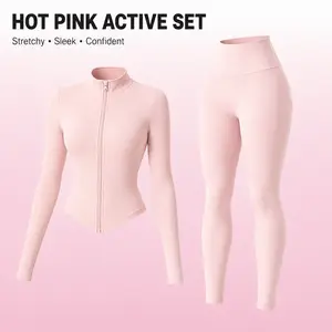 CKG Women’s Seamless 2-Piece Yoga Set – Zip-Up Long Sleeve Jacket & High Waist Leggings, Soft Stretch Sculpting Workout Outfit, Gym Activewear for Yoga, Running & Training | Comfort, Kindness & Grace