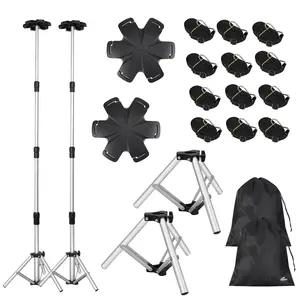 [Extra Tall] Affordura Boat Cover Support Pole with Metal Tripod Base and Hexagon Top, 27-71" Adjustable Poles with 6 Straps, Pontoon Cover Support System, 2 Set