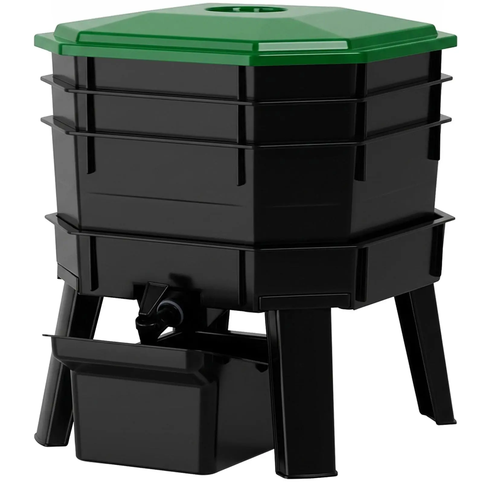 Segawe 30L Stackable Worm Compost Bin Vermicomposting System w/ Full Accessories 3 Tier