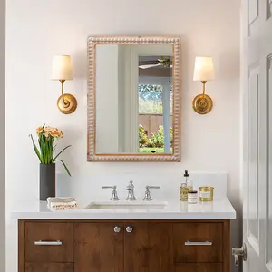 22x30 Inches Wood Framed Mirrors for Bathroom Wooden Frame Wall Mirror Farmhouse Style Rectangle Mirror with Beading for Vanity Horizontal Vertical Installation