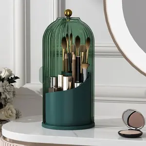 Makeup Brush Holder Organizer with Lid 360 Rotating Clear Dustproof Toothbrush Toothpaste Holder Organizer Boxes Vanity Desktop Bathroom Counter top vanity dresser Mother's day gifts Back to school