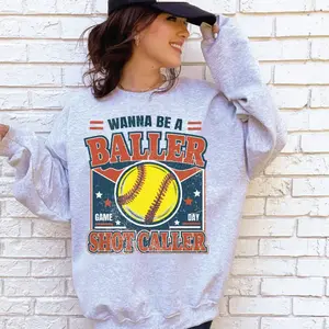 Wanna Be A Baller Softball Athletic Grey TShirt Sweater, Baseball Game Day Gifts Tee, Softball T-Shirt, Softball Mom, Softball Mama Megan68Kor