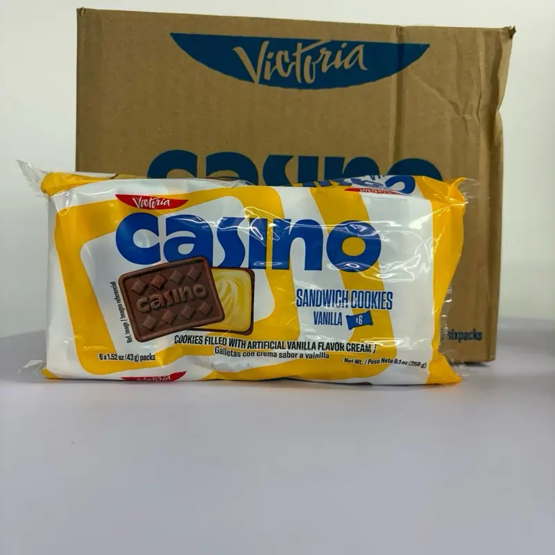 Caisse Casino Vanilla Galetas Cookies Snack - Traditional Creamy, Contains Nuts, 3.5oz Each, 8 Bags