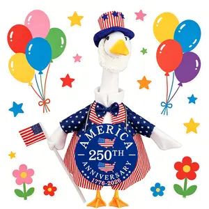 250 Years American 4th of July Porch Goose Outfits with US 250th Anniversary Door Sign Set for 23'' Lawn Goose Clothes USA Patriotic 4th of July Independence Memorial Day Porch Goose Costume