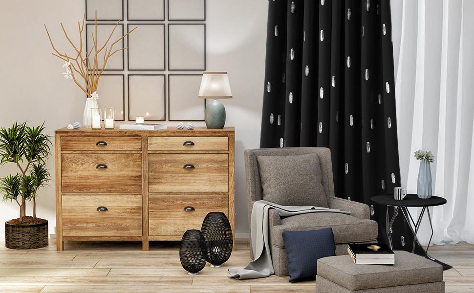 Silver Cube Blackout Curtains | White Ring Top | No Tiebacks，2panels curtain