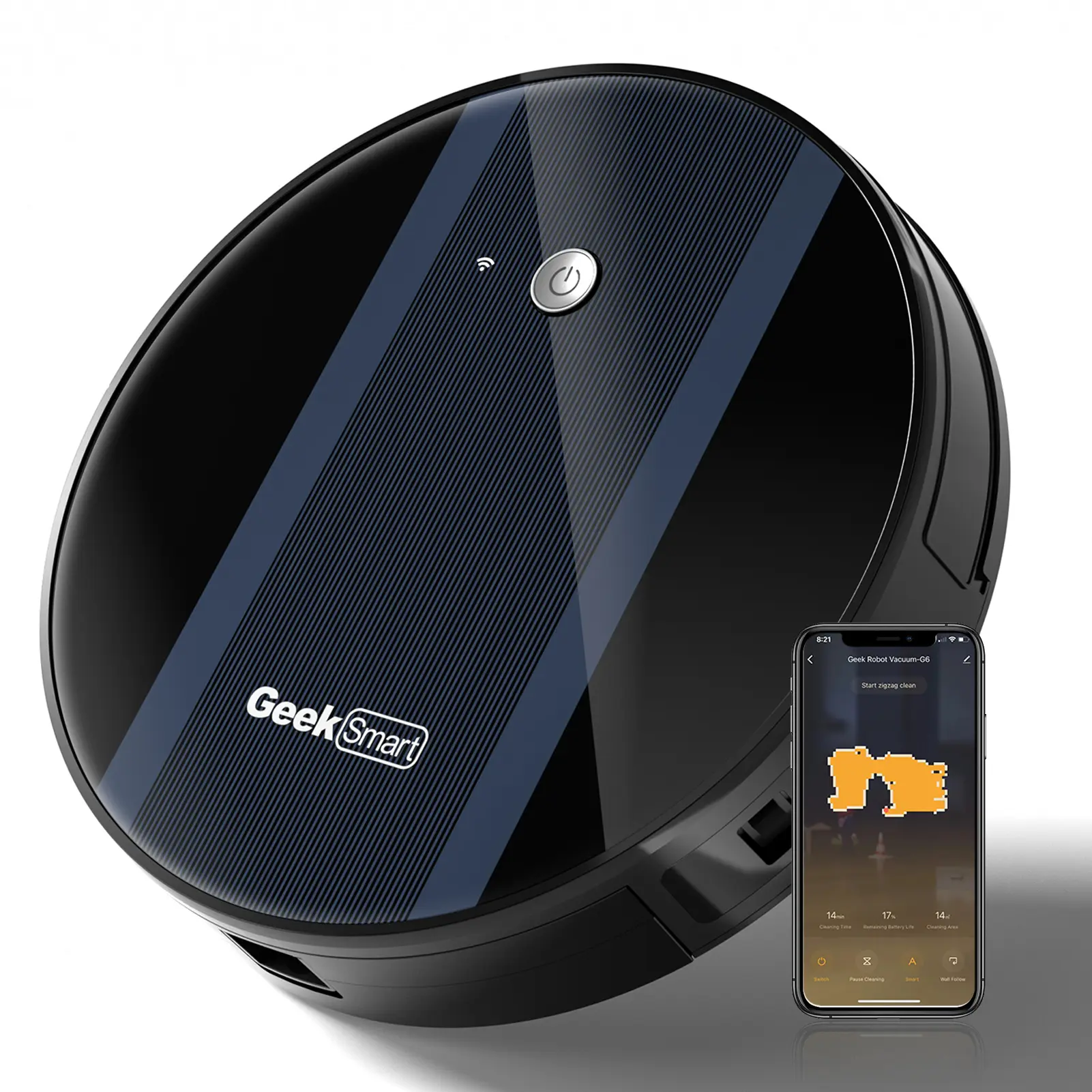 Geek G6 Smart Robot Vacuum Cleaner for Kitchen Use, 1800Pa Strong Suction, Ultra-Thin Design, App & Wi-Fi Control, Auto Self-Charging, 100 Mins Runtime, Custom Cleaning Modes