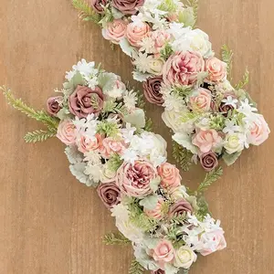 Artificial Flower, Wedding Flowers Row Champagne Table Runner Arrange Reception Arches Wall Setting Decor Box Decorative Decorating Ornaments