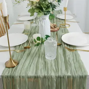 Cheesecloth Table Runner Sage Green for Woodland Baby Shower Bridal Wedding Decoration Gauze Rustic Table Runner for Party First Communion Centerpiece Engagement 55*180Cm