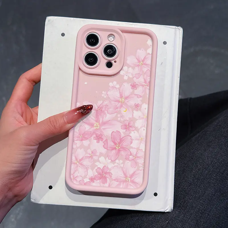 Pink Shell Creative Flower Pattern TPU Case for iPhone 17 Pro Max 16 16e 15 14 Plus 13 12 Mini 11 Air X XS Straight Edge Drop-Resistant Rugged Durable Cover Shell Gift 2D printing