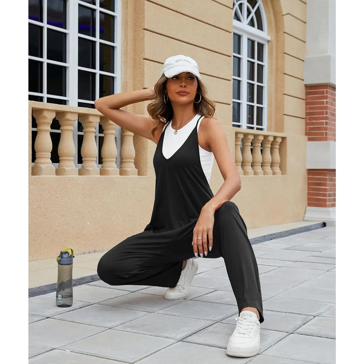 Women's Loose Casual V-Neck Sleeveless Jumpsuit with Adjustable Spaghetti Straps and Pockets - Long Pants Overalls for Summer Daily Wear Comfortable Fashion Style Lightweight Breathable Fabric Perfect for Shopping Beach Vacation Outfit Women's Loose Casual V-Neck Sleeveless Jumpsuit with Adjustable Spaghetti Straps and Pockets - Long Pants Overalls for Summer Daily Wear Comfortable Fashion Style Lightweight Breathable Fabric Perfect for Shopping Beach Vacation Outfit