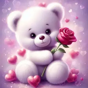 5D DIY Full Drill Round Diamond Painting - Diamond Painting Kit Teddy Bear, Rose. Mosaic Canvas DIY Wall Art, Home Wall Decoration, Diamond Art Tools