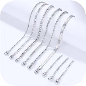Chain Necklace for Men Women - 6 count Stainless Steel Cuban Link/Rope/Box/Figaro/Herringbone/Wheat Chain Layered Stacked Necklace Set 16/18/20/22/24 Inches