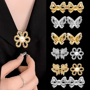 8PCS/Set Flower Jeans Button Waist Tightener - Adjustable No-Sew Tool-Free Detachable Alloy Waist Buckles with Pearl Embellishments, Decorative Floral Buttons for Loose Jeans,Pants,Sleeves