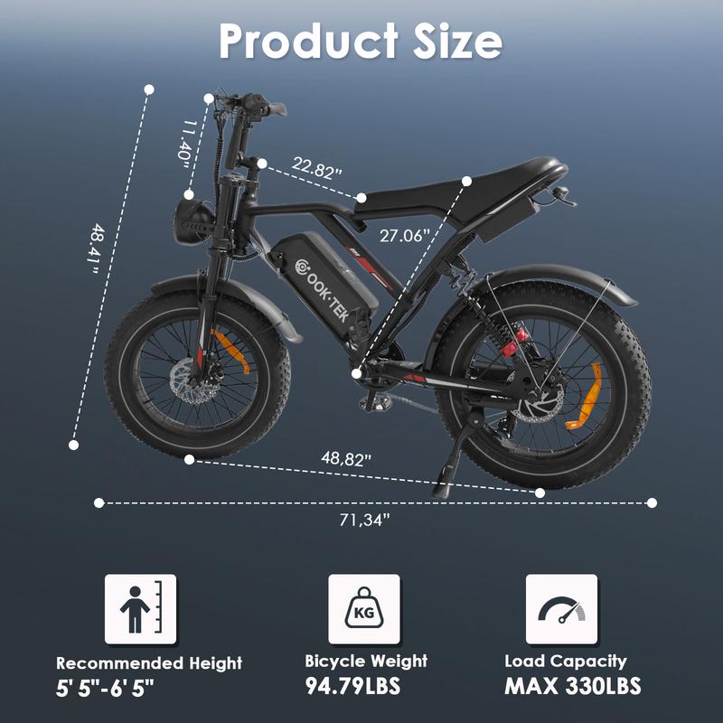Electric Bike for Adults Peak 1000W, 31MPH,48V 17.5AH, E-Bike,35-45 Miles Electric Motorcycle, 20" Fat Tire Dirt Bike, UL2849 All Terrain for Mountains, Snow, Sand, Road