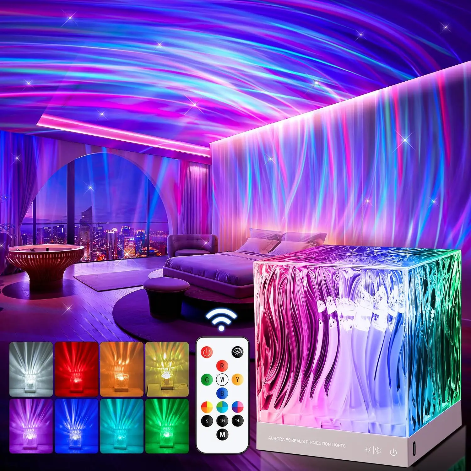 Northern Lights Projector,18 Colors Aurora Light Projector for Bedroom,10 Dimmable Brightness Mood Lighting Galaxy Light Projector,Remote+Timer Night Light Projector Lights for Bedroom