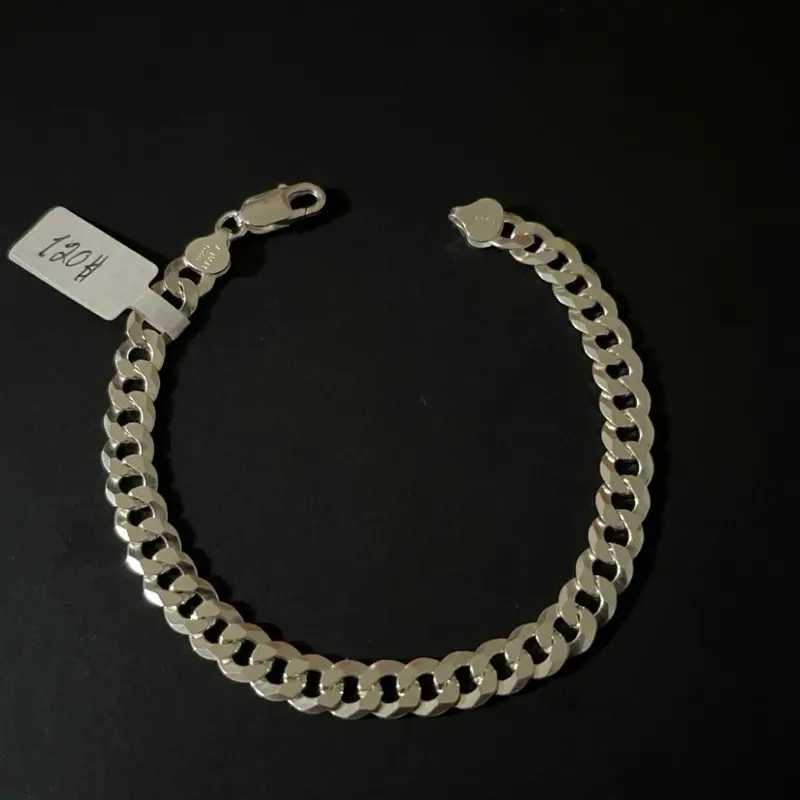 Esclava De Plata 925 Italiana Con Tejido Cubano 9 Inch