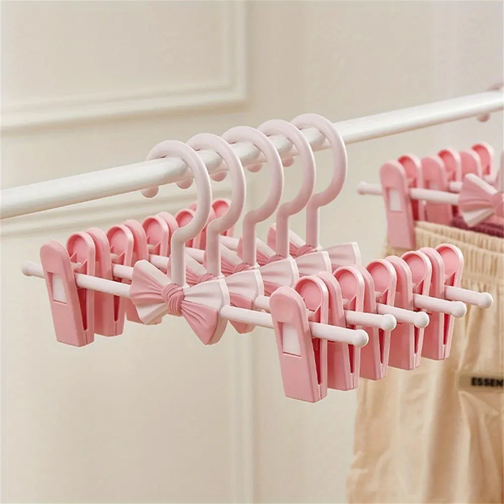 1Pc Pink High-Strength Plastic Adjustable Expandable Non-Slip Pants Hanger Clips - Retractable, Scratch-Resistant, Traceless, Flat Profile, 11cm-27cm Range, Space-Saving for Tops, Home Improvement Bathroom Fixture Accessories
