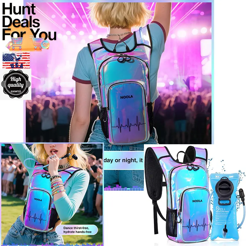 Shoulders And Back Lightweight Music Rave Hydration Backpack Water Backpack with 2L Water Bladder, Festival Essential Accessories For Women Men