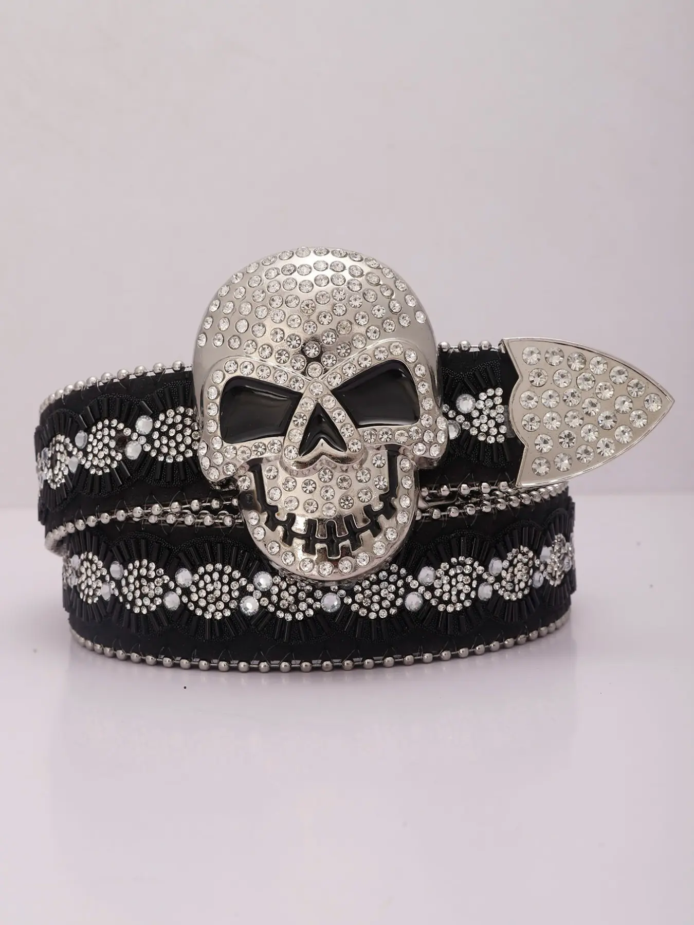 1pc Punk Style Rhinestone Decor Belt Buckle, Water Drill Skull Design, Unisex Alloy Buckle, Party Accessory, Halloween Gift, Rhinestone Buckles Belt
