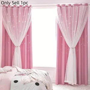 Princess Style Double Layer Blackout with Hollow Star Design, Sun Protection and Insulation for Kids' Room, Essential Home Decoration Window Curtain