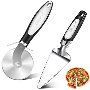 Pizza Knife Set, Stainless Steel Pizza Cutter Wheel, Rod Blade Design, Clean Cutting for Pizzas & Other Foods, Includes Pizza Spatula