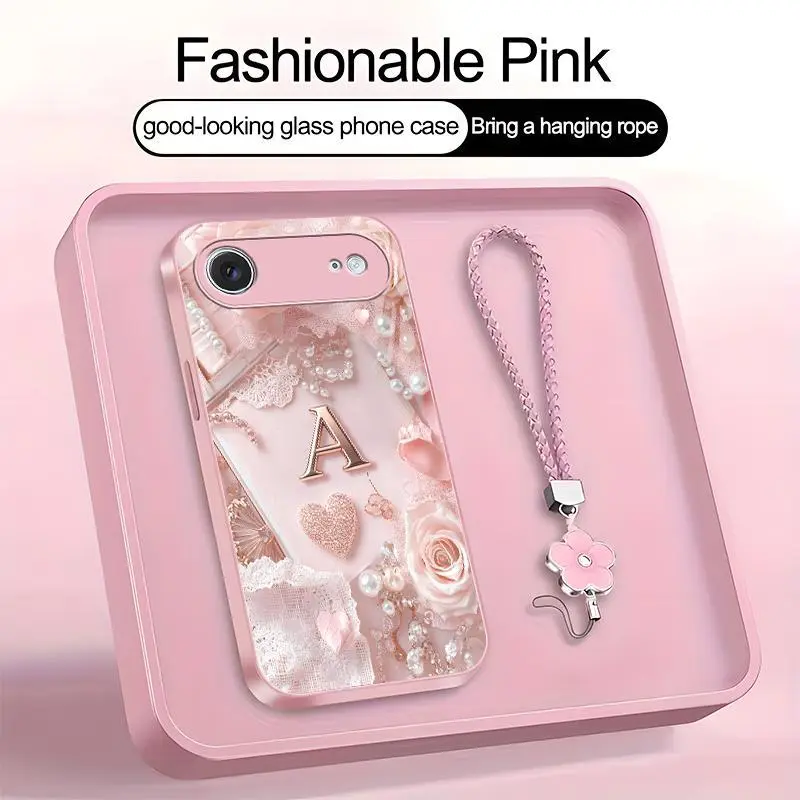 Lace Pearl Optical Illusion Art 2D Phone Case,Suitable for [iPhone 17 Air] high-end women's, Lanyard a beautiful four-leaf clover lanyard is included🍀 952
