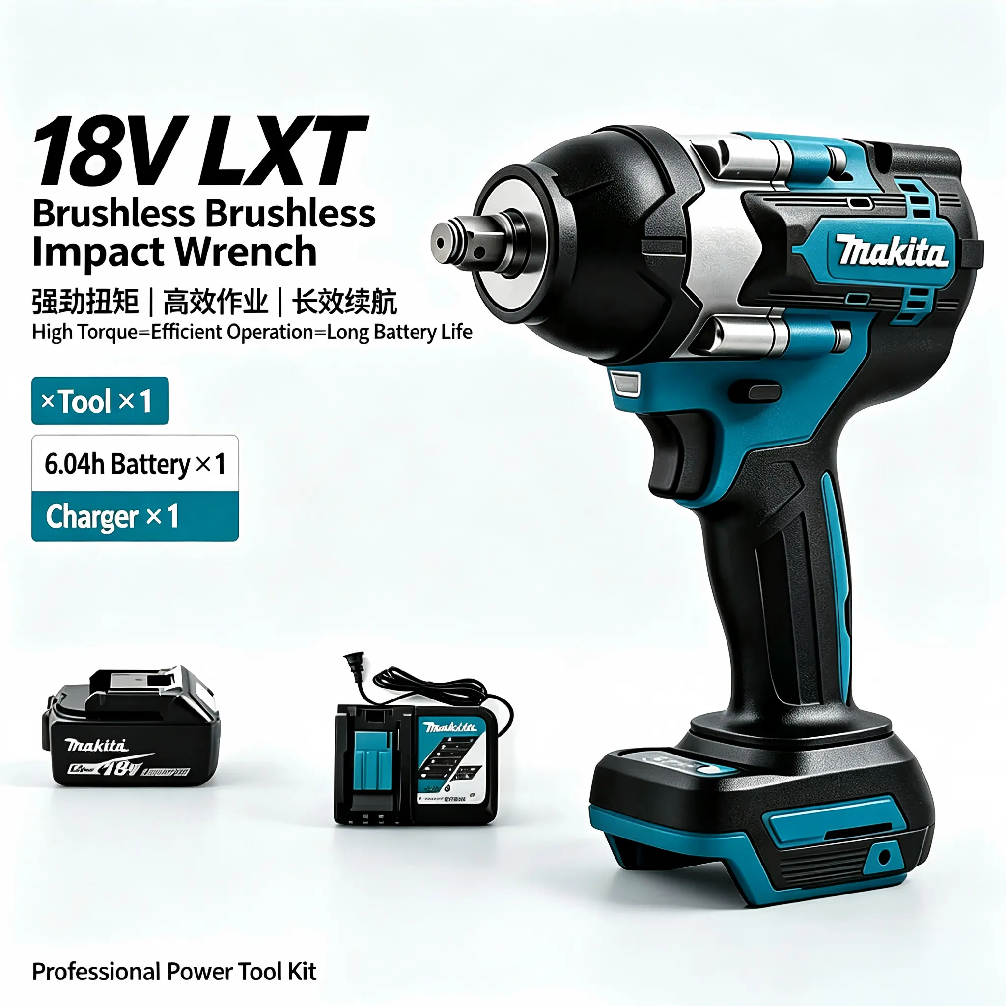 Makita DTW700 700N‑m Brushless 18V Impact Wrench Kit With 6.0Ah Battery & Charger,Power Cordless Wrench for Car Repair,Equipment Fastening & Heavy Duty Works