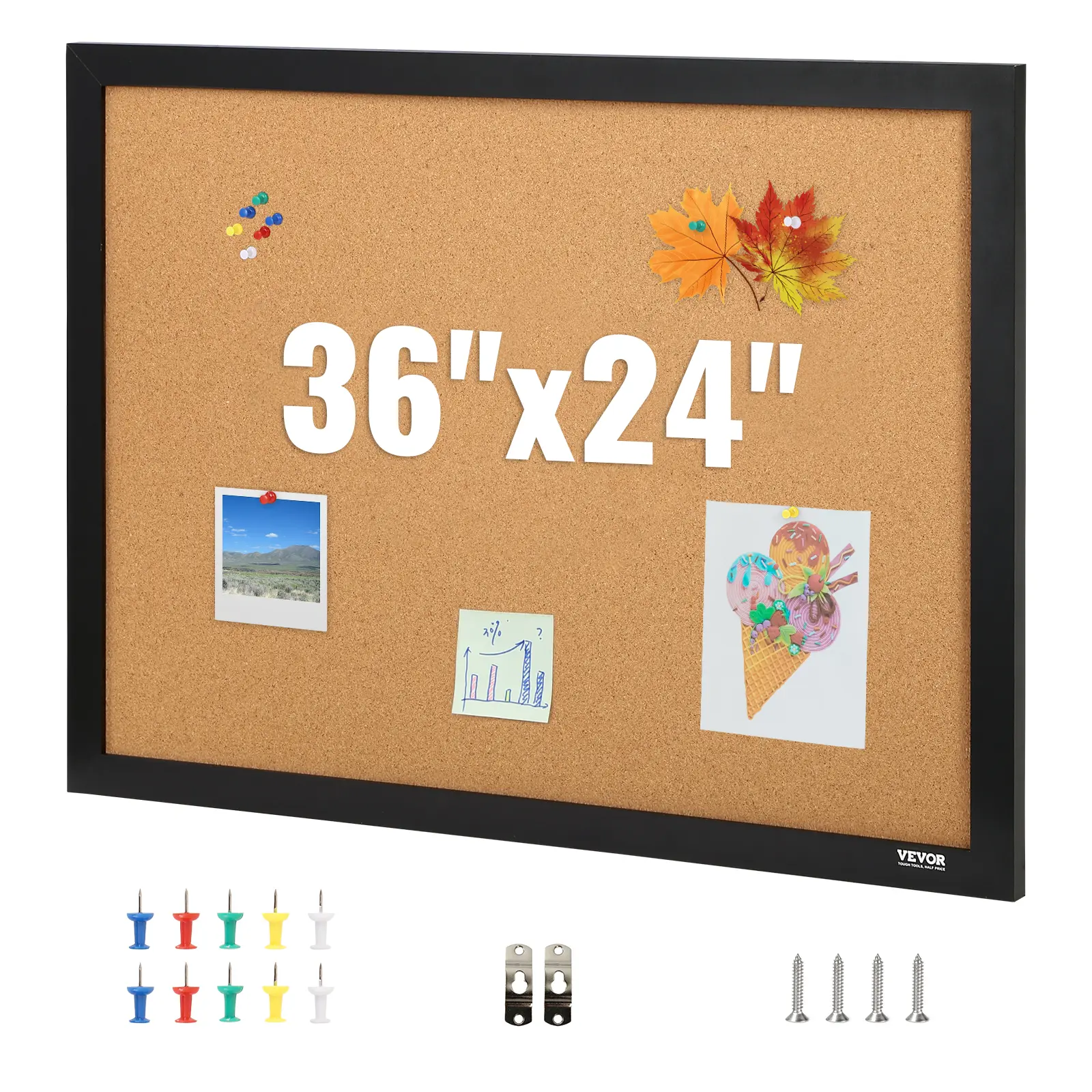 【summerfinds】VEVOR Cork Board, 36x24 inches Bulletin Board with MDF Sticker Frame, Vision Board Includes 10 Pushpins, for Display and Decoration in Office Home and School